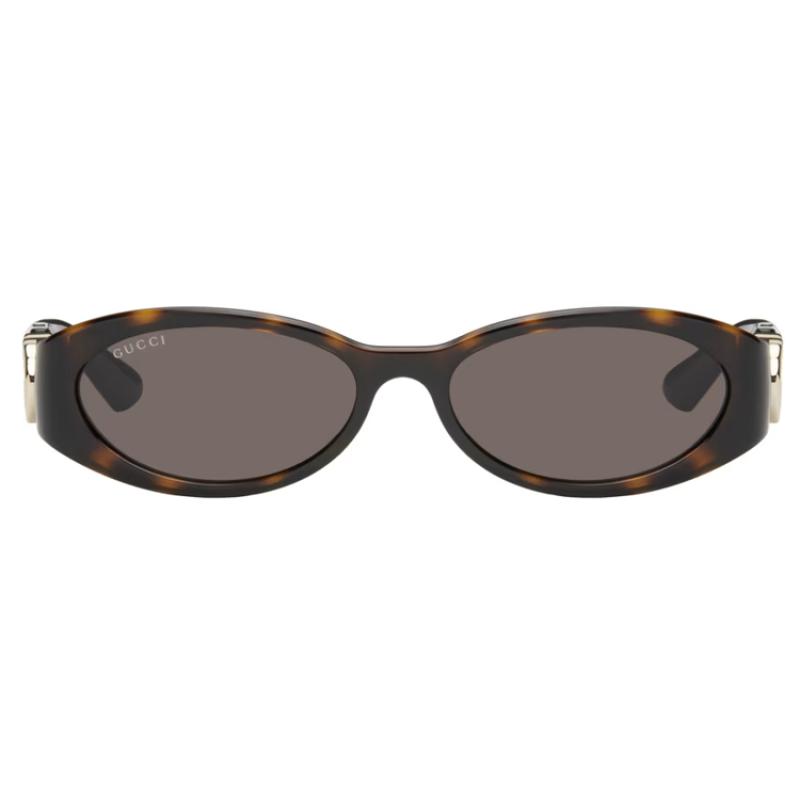 Gucci Frame Pattern Acetate Oval Sunglasses Women's Tortoiseshell