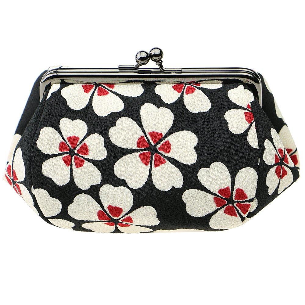 Watona Chirimen Cosmetic Width 4 Modern Cherry Blossom Pouch, 12cm-16cm [Small Sun] (14 Design)