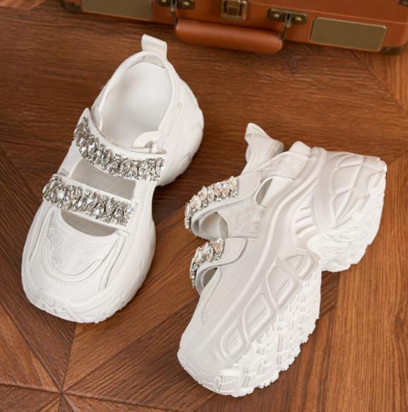 Fashion 9CM Air Mesh Microfiber Leather Chunky Sneaker High Brand Comfy Booties Fashion Summer Hook Ankle Boots Bling Shoes Women