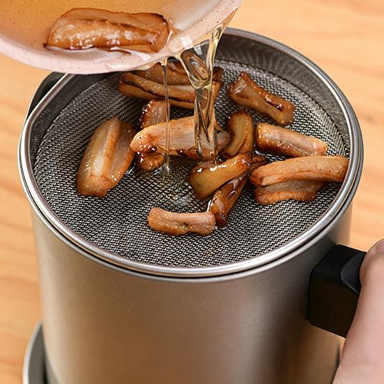 Bacon Grease Container with Filter And Lid 1.4/1.7/2.0L Carbon Steel Lard Jar for Cooking And Storage Easy-Grip Handle Rust Resistant Pot for Frying