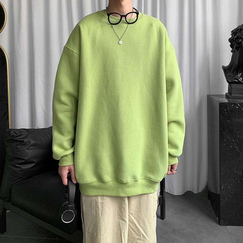 Men's Trendy Hong Kong Style Long-Sleeve Sweatshirt - Versatile, Loose-Fit Solid Color for Couples and Students, New Autumn Top