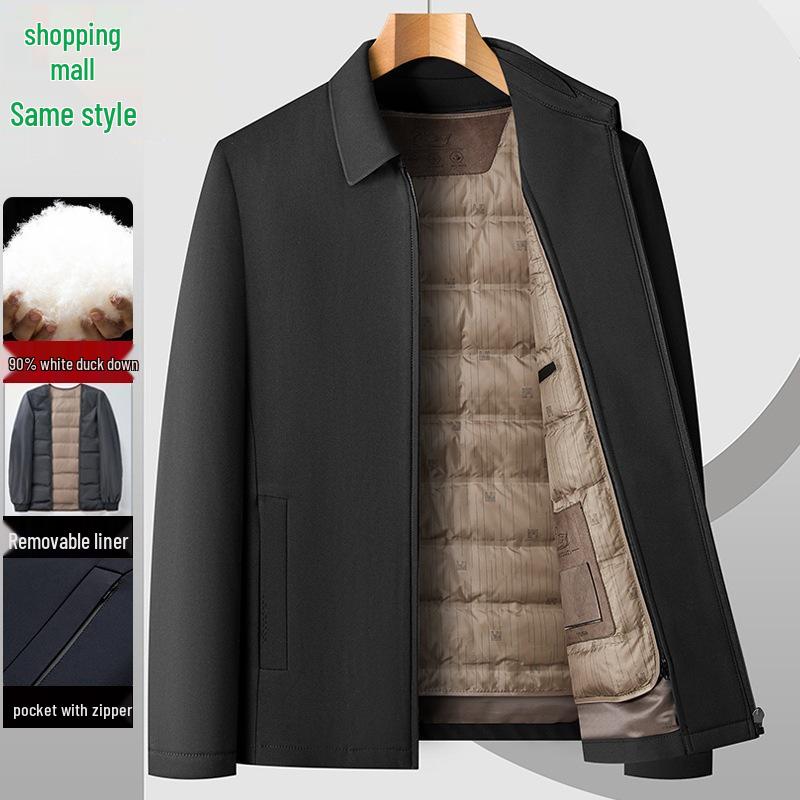 Plus Size Men's Trendy Winter Down Jacket - Thickened Business Mid-Length Coat for Middle-Aged and Elderly Dads