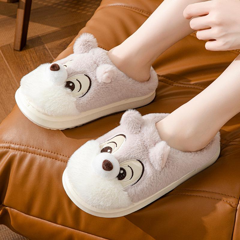 2024 new    autumn and winter cute squirrel home slippers home warm lightweight thick-soled couple slippers
