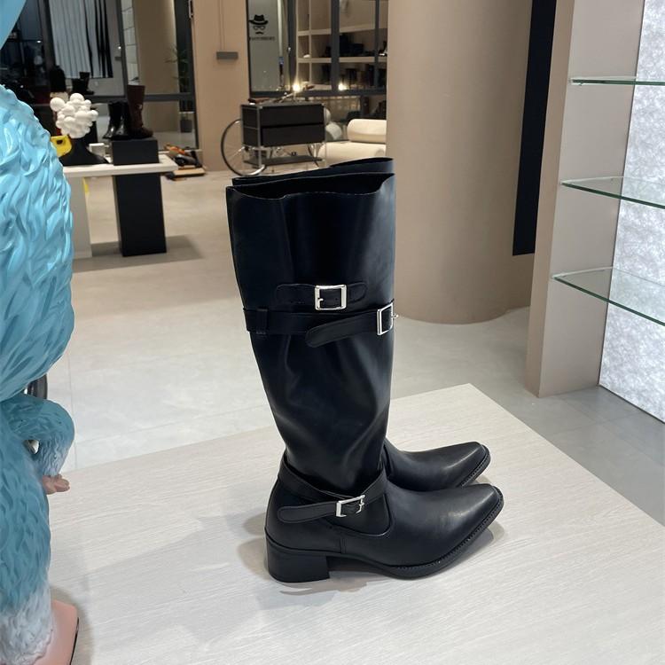 Maillard Pile Boots Women's Long Boots Autumn and Winter Pointed Head Thick Heel Two Wear Belt Buckle Knight Boots High Boots