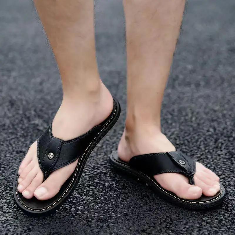 Fashion Beach Slippers for Men Shiatsu Flip Flops Shoes Leather Flat Rubber Original Summer Sale Mascullino Elegant Pvc Y2k Sandals Man