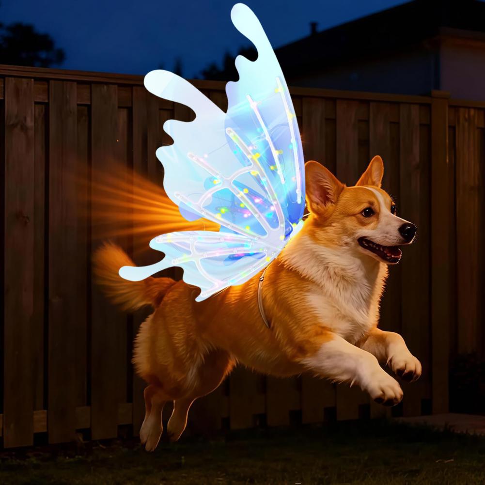 Aripi Costume Animale de Companie Reglabile Accesoriu Animale de Companie Luminescent Aripi Electrice de Zână pentru Câini Pisici cu Lumini LED Luminescente pentru Mediu