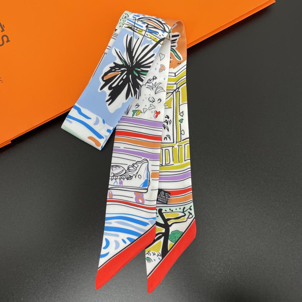 2024 Markendesign Karomuster Seidenschal Luxusschal Damen Foulard Schmaler Taschenschal Halstuch für Damen Mode Haar Stirnband