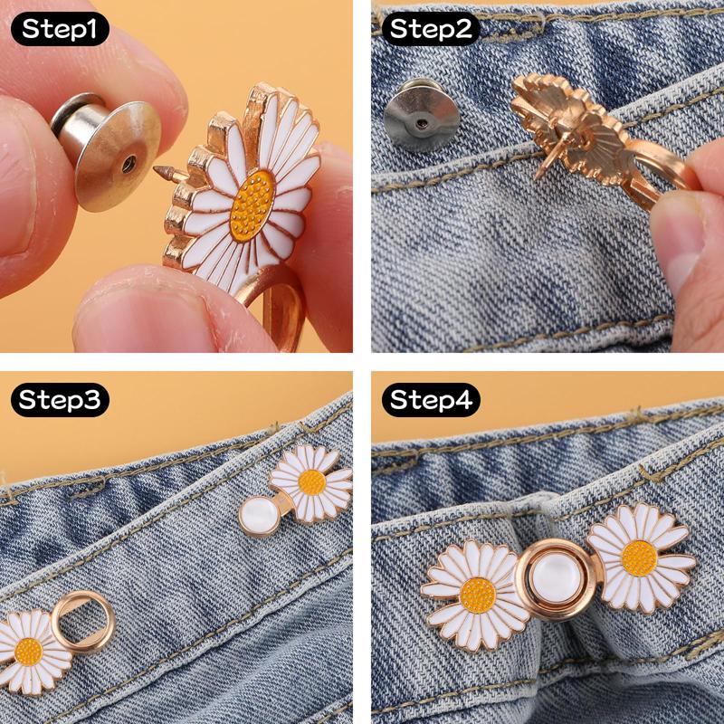 4 Pcs Jeans Buttons Pants Clip Waist Tightener Buttons Flower for DIY Adjustable Waist Buckle