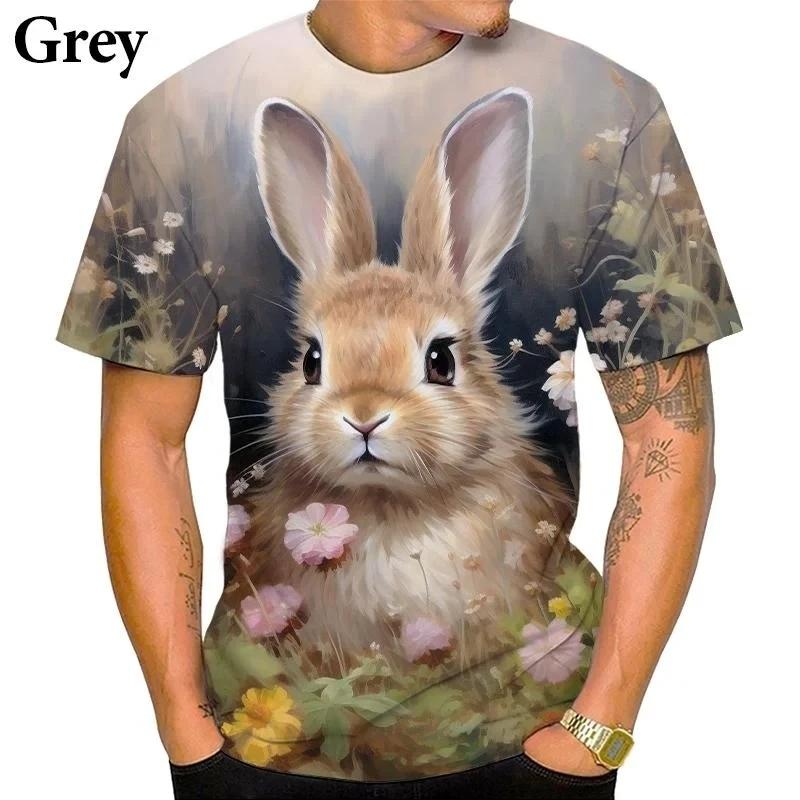 Sommer Niedliches Tier Kaninchen Muster 3D Gedrucktes T-Shirt Lässig und Lustig Street Persönlichkeit Rundhals Kurzärmelig Herren T-Shirts