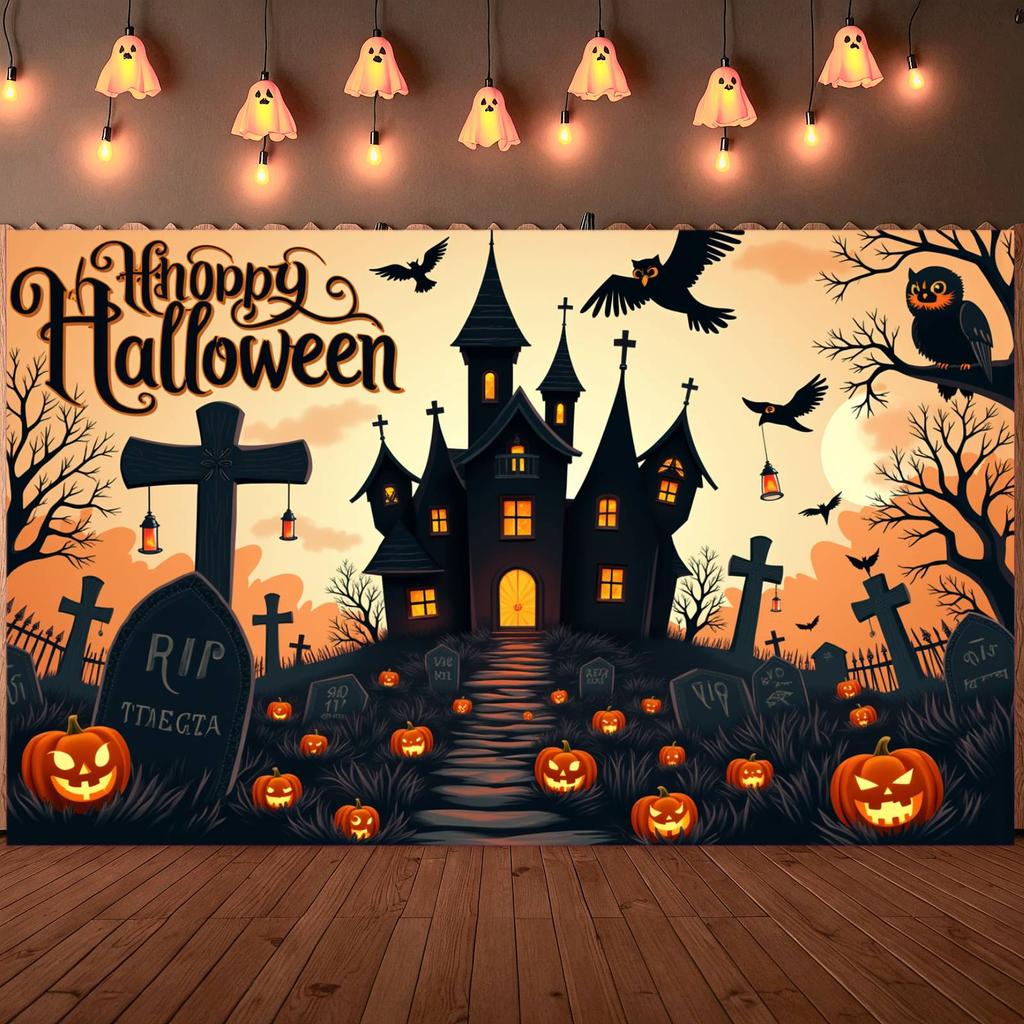 Party Backdrop Haunted House Halloween Banner Scary Decor Pumpkin Decoration Haunted House Banner For Halloween Party Party