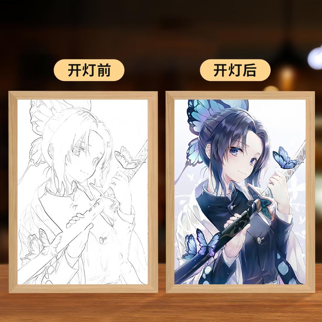 23cm/9.06in Demon Slayer Light Painting Cartoon LED Anime Peripherals Acrylic Lamp Room Decoration Birthday Gift Desktop Display