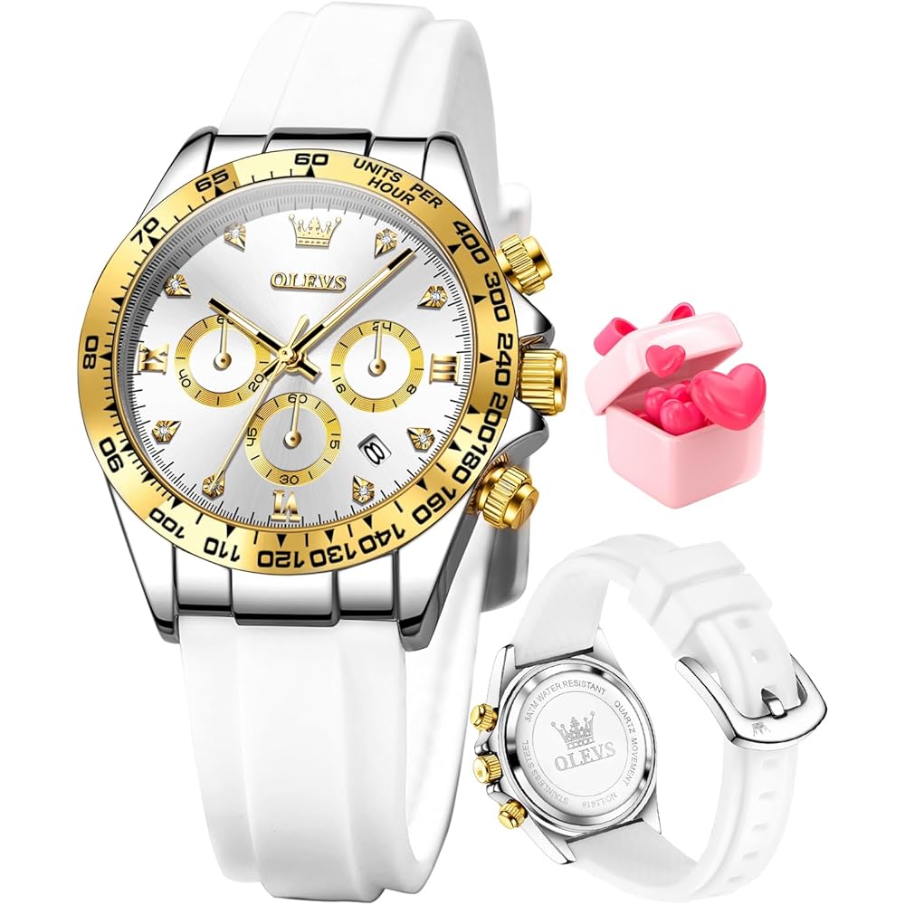 OLEVS Multifunction Chronograph Calendar Watch Men s Diamond Analog Moon Phase Stainless Steel Waterproof Luminous Watch Gold White