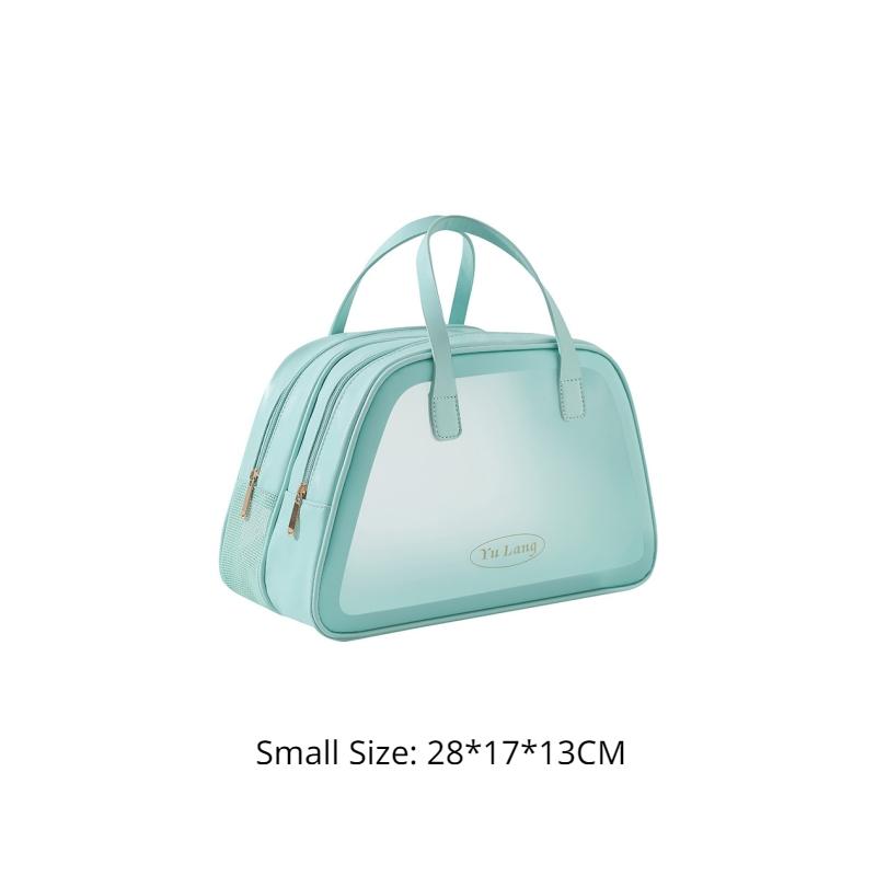 

Двухслойная сумка для мытья большой емкости, портативная сумка для сухого и влажного разделения, ПВХ, прозрачная водонепроницаемая сумка для хранения в туалете, косметичка Small size цвет морской волны