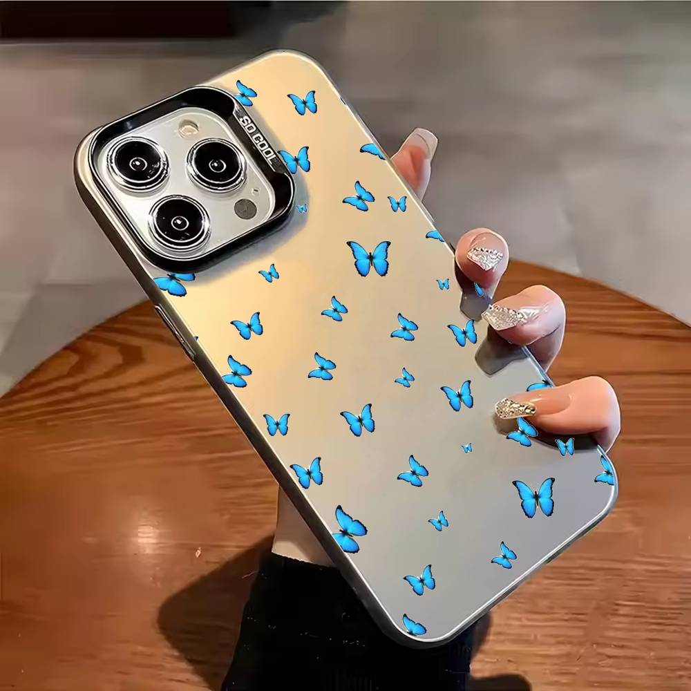 Cartoon Beatiful Butterfly Phone Case For iPhone 17 16 15 14 13 12 11 Pro Max Plus Silver candy Matte Cover