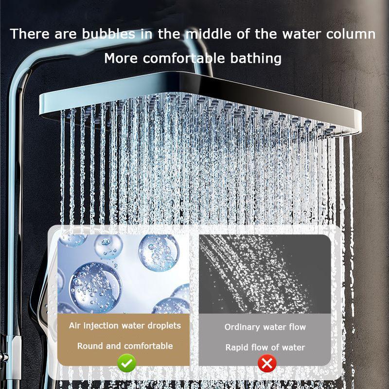 Brass 4 in 1 Square Key Button Switch Design Hot and Cold Shower Head Set with Mixer Faucet Digital Display Shower Set