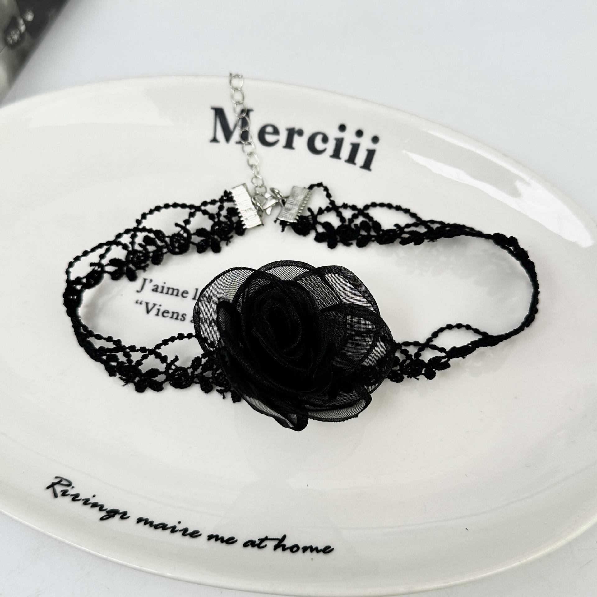 

Fashion design black velvet flower long short collarbone chain necklace fairy versatile choker neckband accessories