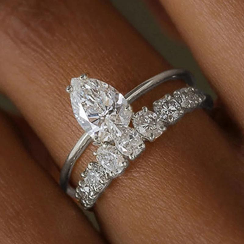 

Благородные кольца 2 шт./компл. для женщин, великолепные яркие аксессуары с кубическим цирконием грушевидной формы, шармы, вечный свадебный набор ювелирных изделий 6