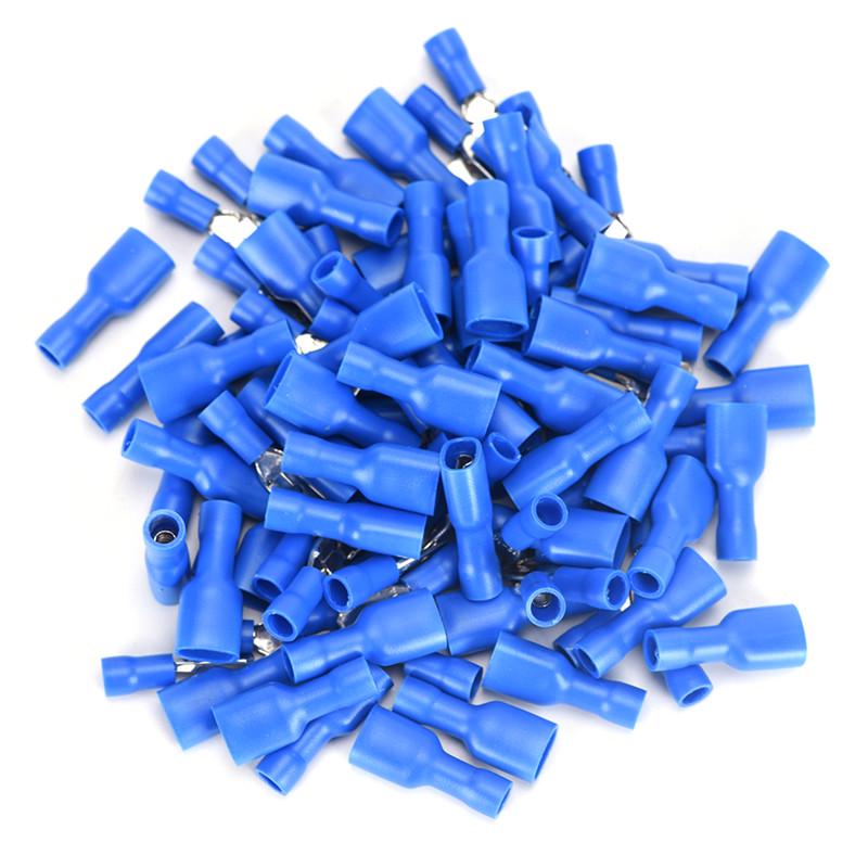100X Conectores de Terminal de Fio Elétrico Isolados tipo Pala Macho e Fêmea para Crimpar Azul