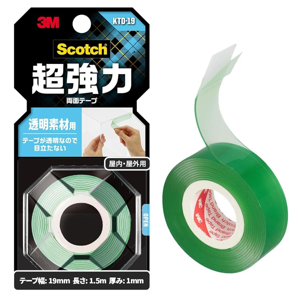 3M double-sided tape, super strong, transparent, for materials, width 19mm, length 1.5m, Scotch KTD-19, small roll
