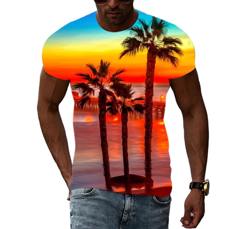 

Летние прибрежные футболки с изображением пальмы для мужчин, модная повседневная футболка с пейзажным узором, футболки с короткими рукавами с 3D принтом, топ XXL