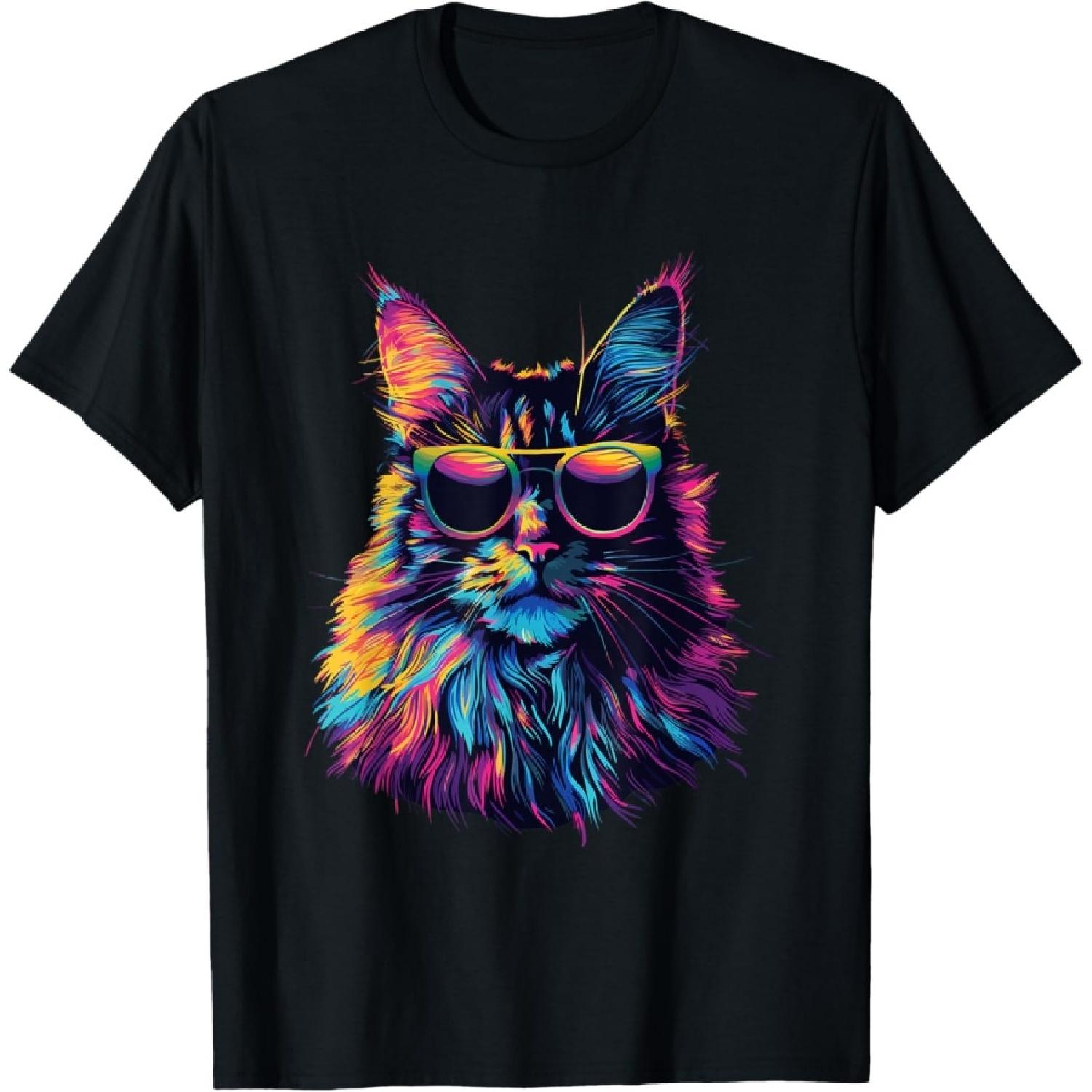 Maine Coon Cat Lovers Design Pop Art Funny Maine Coon Cat T-Shirt for Men Women Girls Kids S
