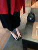 Sheepskin Version of Spring and Autumn French Celebrity Style Temperament Square Buckle Rhinestone Single Shoes Women's Pointed Flat Shoes Genuine Lea