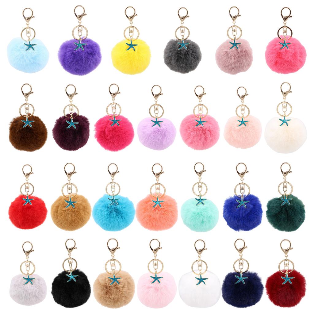 Soft Plush Starfish Keychain Accessory Durable Starfish Furry Sphere Keychain Key Chain Accessory for Fashion Lovers