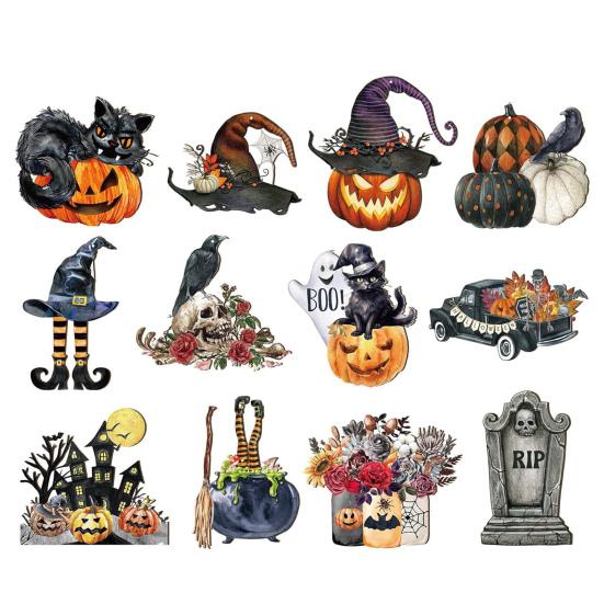 Halloween Wood Ornament For Tree Vintage Hanging Decoration Pumpkin Witch Black Cat