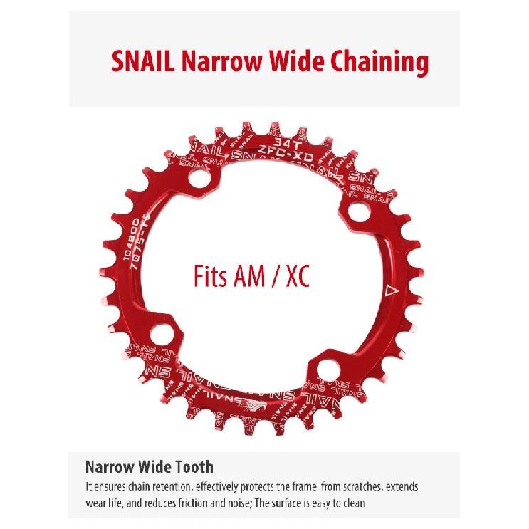 SNAIL Zębatka 104BCD Szosowa MTB Rower Górski Jednorzędowa Okrągła Narrow Wide Zębatka 32T 34T 36T 38T 40T 42T