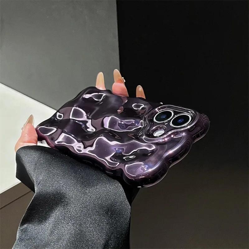 3D Glossy Wrinkle Plating Wave Border Phone Case for iPhone 17 Pro 16 15 Pro Max Plus 11 12 13 14 Meteorite Pattern Soft Cover