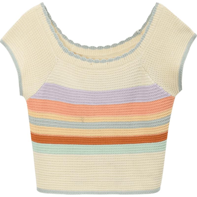 

Полосатый вязаный топ с коротким рукавом из ледяного шелка Mishow S