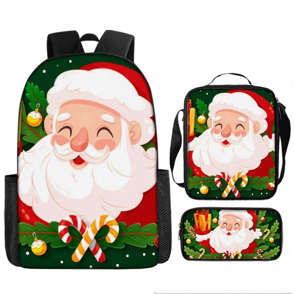 

Рюкзак Санта Клаус с рождественской елкой, школьная сумка для начальной школы, большая вместимость, сумка для досуга, сумка для ланча, пенал, набор из трех предметов Pencil Case