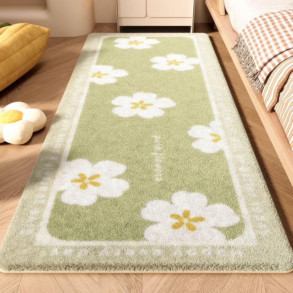 Floral Stain-Resistant Non-Slip Faux Cashmere Rug for Bedroom, Living Room, and Hallway