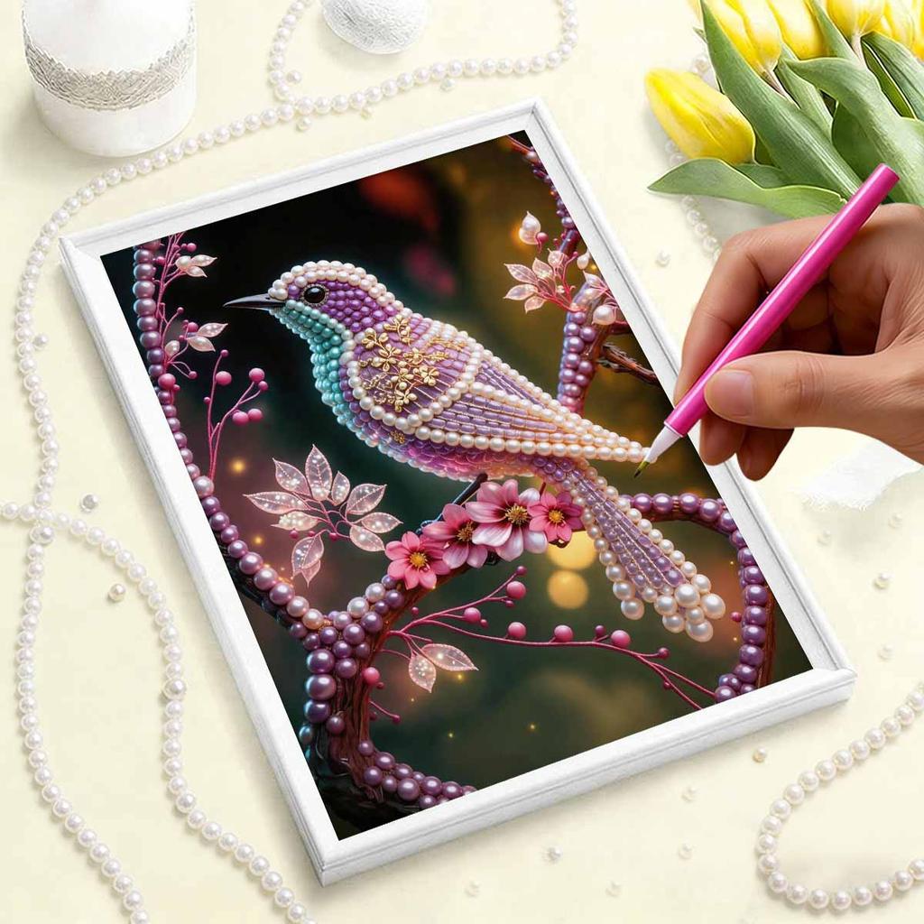 5D DIY Frameless Pearl Painting The Little Bird Pattern Painting Kit, Suitable for Home Living Room Bedroom and Other Wall Decoration Art Paintings