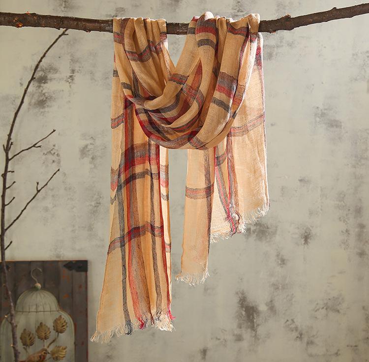 Spring And Summer New Pure Linen Checked Scarf Light And Breathable Japanese Sweet Design Women's Shawl Scarves