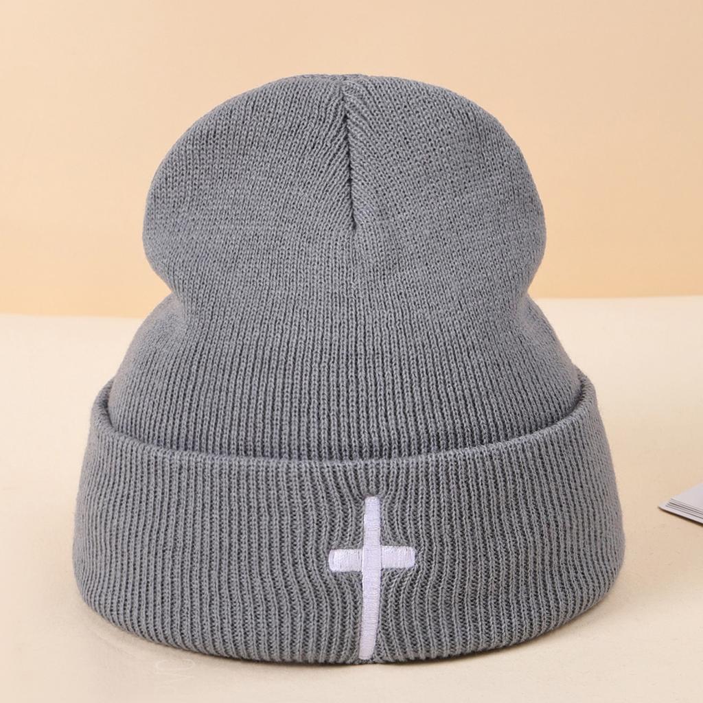 Autumn And Winter Acrylic Cross Embroidered Knitted Hat Men And Women Versatile Trend Wool Hat Hip Hop Cold