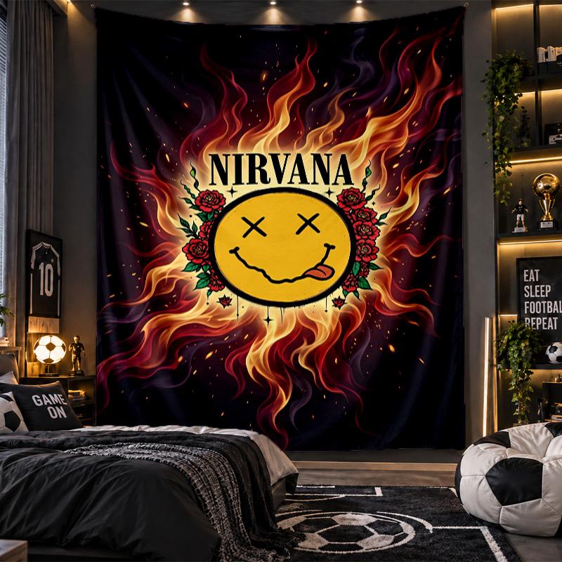 Wall Hanging Tapestry Nirvana Print Cloth for Living Room Bedroom Home Decor
