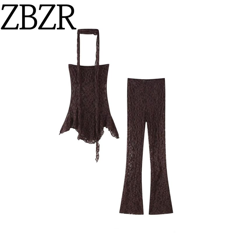Zbzr Spring New Women Clothes Transparent Slim Fit Scarf Lace Top Trumpet Pants 6050325 6050339