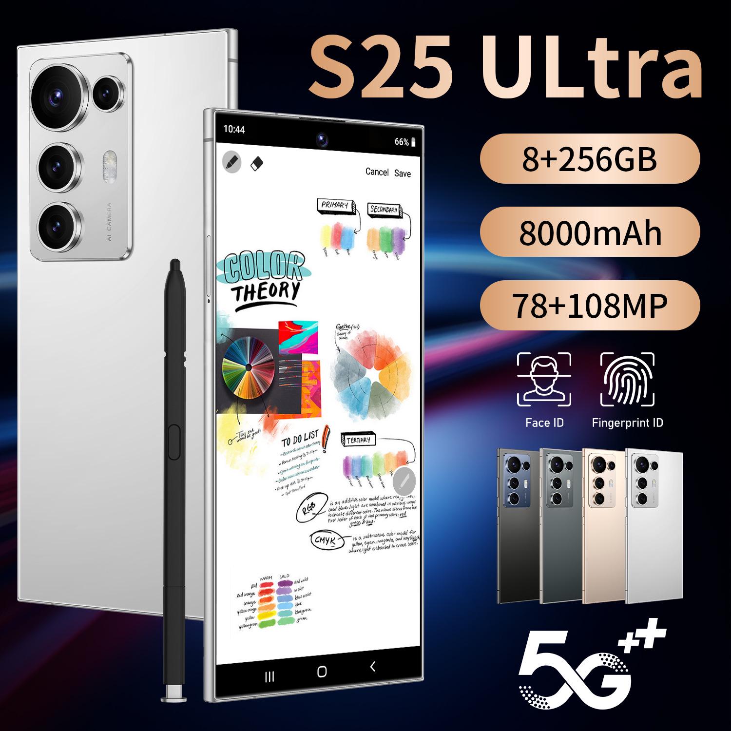 

S25 Ultra Mobile Phone: 7.3-inch Large Screen, Built-in Pen, 8+256GB, Global Bestseller UK Plug золотий