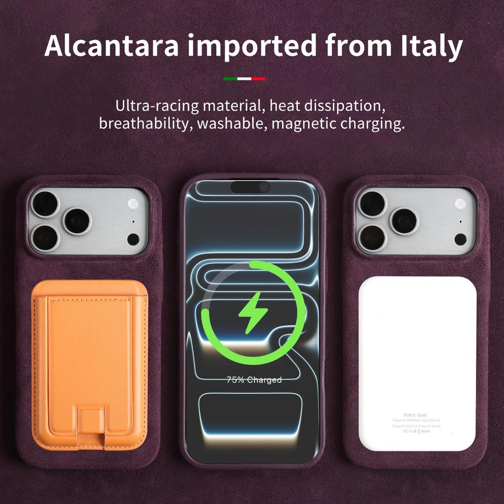 Étui Magnétique de Luxe en ALCANTARA pour IPhone17 Pro Max 16 15 14 13 12 pour Magsafe Cuir Artificiel Suede Supercar Housse de Téléphone