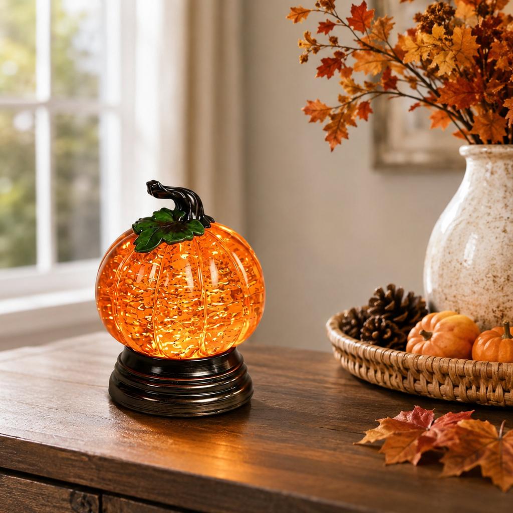 Calabaza Luminosa Nieve con Luz Naranja Cálida - Decoración de Mesa de Halloween Otoño Acción de Gracias, Regalo de Temporada