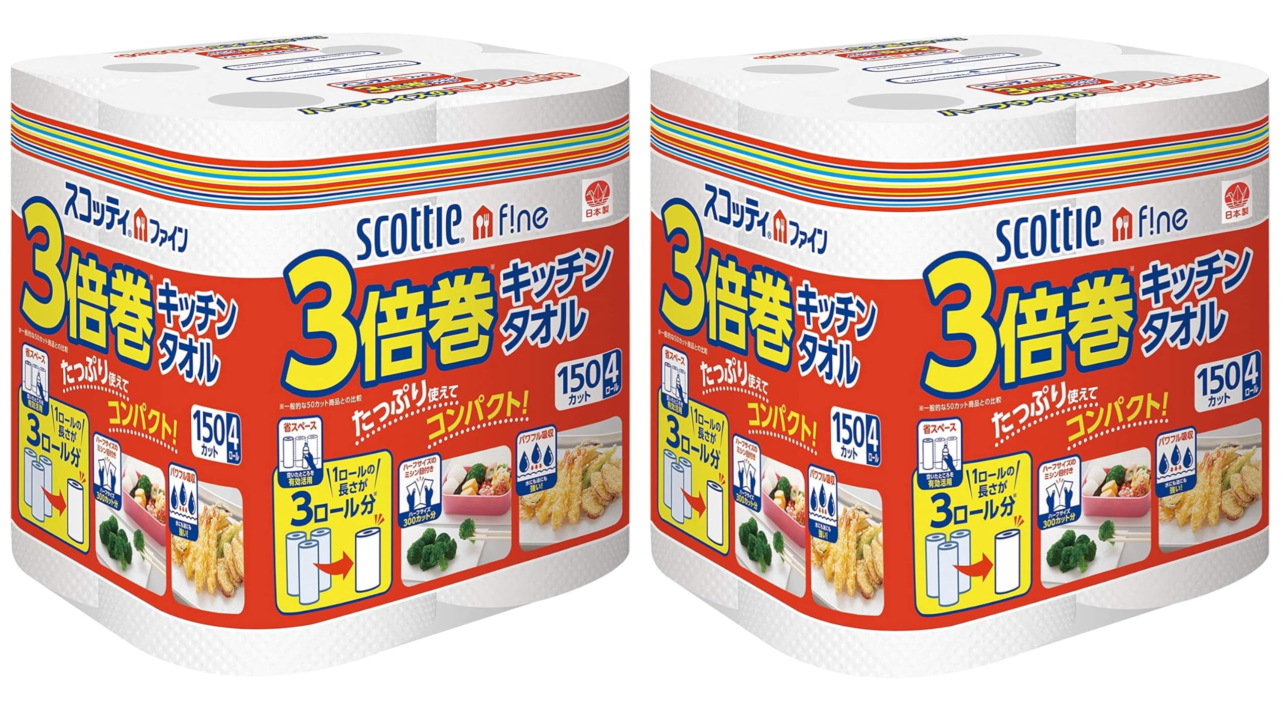 

Кухонное полотенце Scotty Fine 3 рулона, 150 отрезов, 4 рулона x 2 пакета, набор бумажных полотенец для кухни с бонусом при оптовой покупке