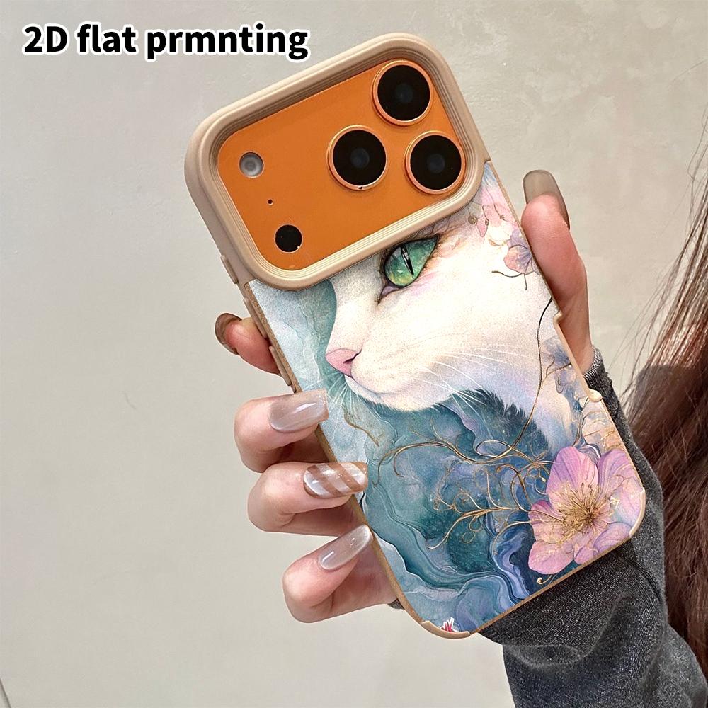 Phone Case: 2D flat lambskin suitable for iPhone 18, 17, 16, 15, 14, 13 Pro protective cases, floral lynx, Christmas and Halloween gifts