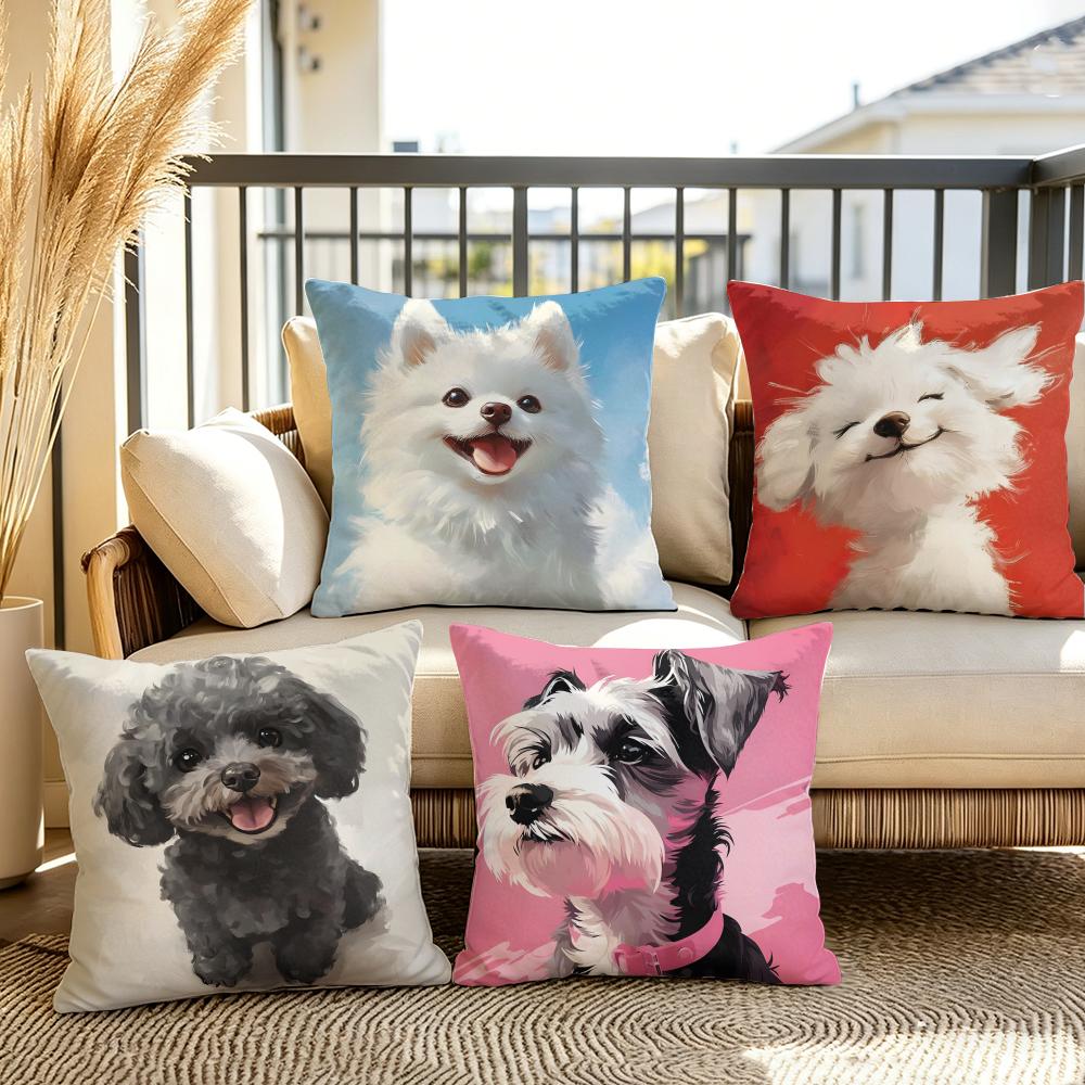 Dog Fashion Cushion Cover Summer Linen Pillow Case Organic Fabric Cushion Cover DoubleSided Print Sofa Home Decor
