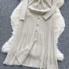 Autumn Winter Women Elegant Polo Collar Knitted Sweater Metal Button Long Maxi Split Pullover Dresses