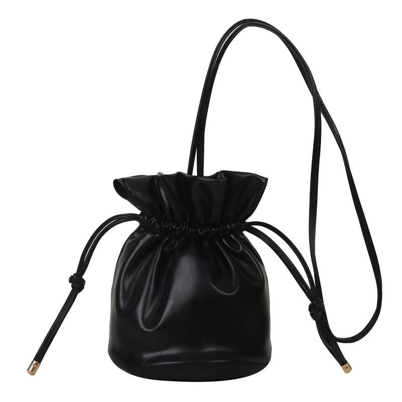Fashionable Simple Bucket Bag For Women With Soft Structure Available In Black White Brown And Fuchsia