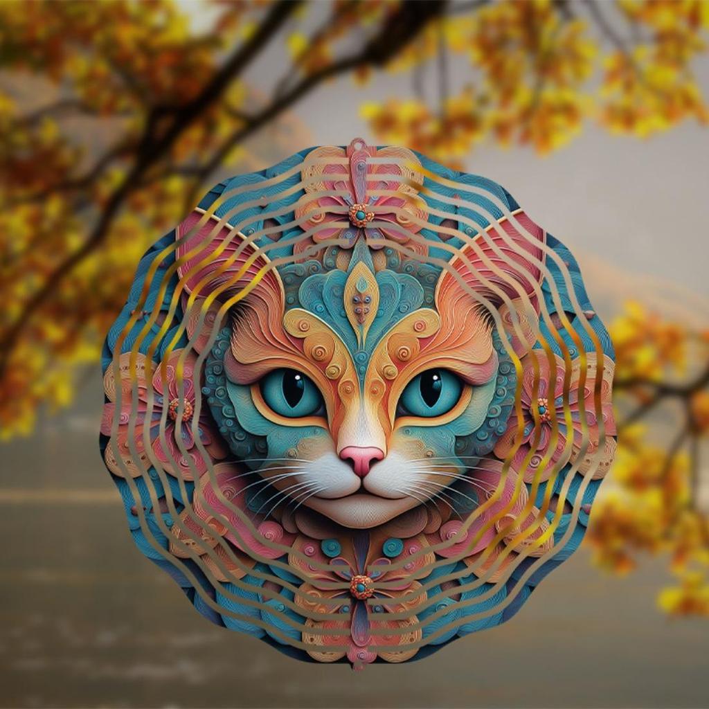 Lebhafter Metall-Windspinner mit filigranem Katzendesign - Batterielos, 360° drehbarer Haken für dynamische Garten- und Terrassendekoration