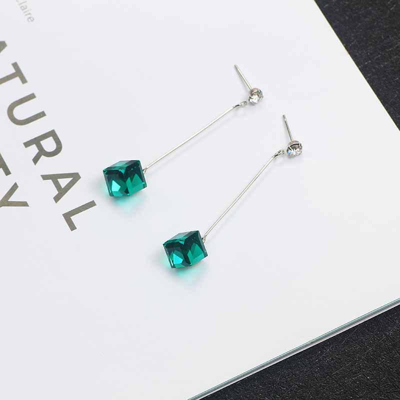 E172 Korean Temperament Transparent Crystal Square Long Earrings for Women