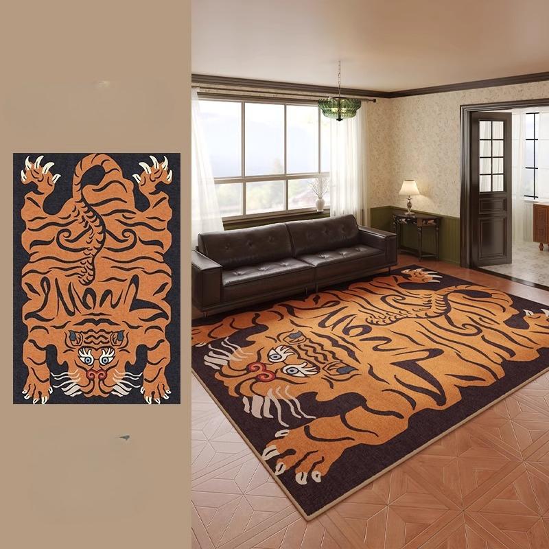 Retro Style Living Room Decoration Tiger Carpet Large Area Rugs for Bedroom Washable Lounge Soft Floor Mat Anti-slip Bedside Rug