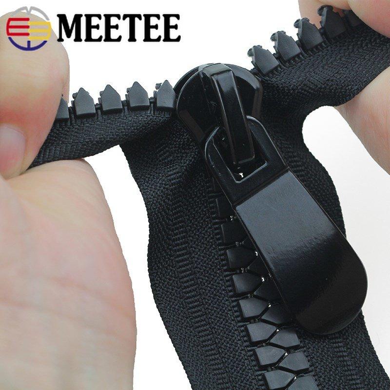 Meetee 8# 15# 70-150cm Open-End Resin Zippers Single Auto Lock Long Zips for Down Jacket Bags Tent Garment Sewing Accessories